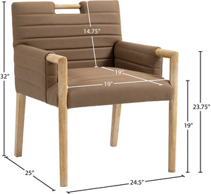 Meridian Furniture Aimee Channel Tufted Vegan Leather Dining Arm Chair with Sturdy Frame for Modern Rooms Brown 11026 11026Brown-AC