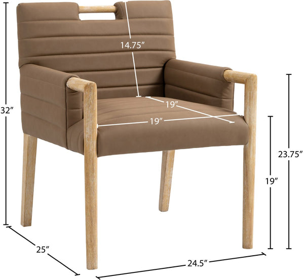 Meridian Furniture Aimee Channel Tufted Vegan Leather Dining Arm Chair with Sturdy Frame for Modern Rooms Brown 11026 11026Brown-AC
