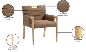 Meridian Furniture Aimee Channel Tufted Vegan Leather Dining Arm Chair with Sturdy Frame for Modern Rooms Brown 11026 11026Brown-AC