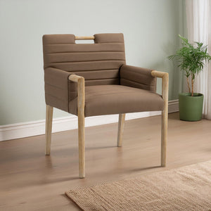 Meridian Furniture Aimee Channel Tufted Vegan Leather Dining Arm Chair with Sturdy Frame for Modern Rooms Brown 11026 11026Brown-AC