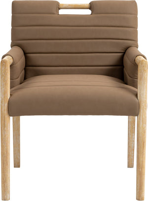 Meridian Furniture Aimee Channel Tufted Vegan Leather Dining Arm Chair with Sturdy Frame for Modern Rooms Brown 11026 11026Brown-AC
