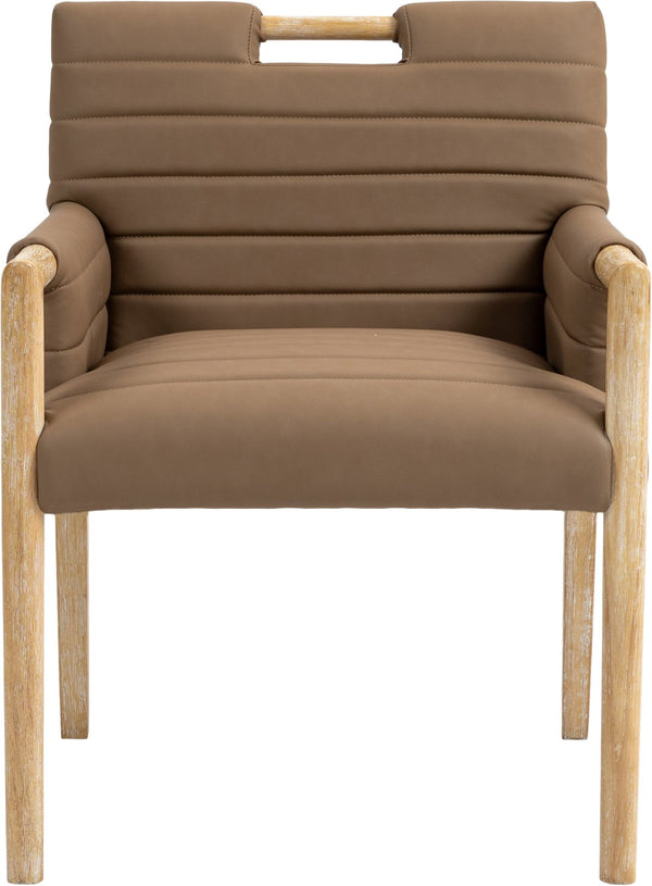Meridian Furniture Aimee Channel Tufted Vegan Leather Dining Arm Chair with Sturdy Frame for Modern Rooms Brown 11026 11026Brown-AC