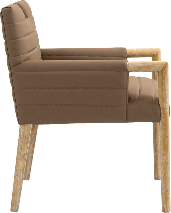 Meridian Furniture Aimee Channel Tufted Vegan Leather Dining Arm Chair with Sturdy Frame for Modern Rooms Brown 11026 11026Brown-AC