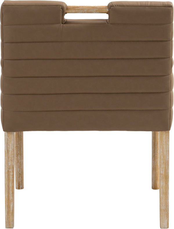 Meridian Furniture Aimee Channel Tufted Vegan Leather Dining Arm Chair with Sturdy Frame for Modern Rooms Brown 11026 11026Brown-AC