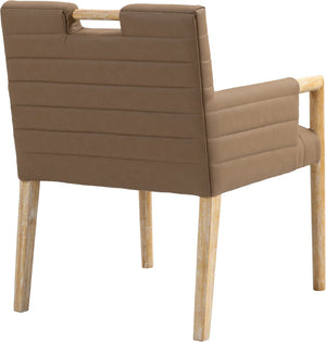 Meridian Furniture Aimee Channel Tufted Vegan Leather Dining Arm Chair with Sturdy Frame for Modern Rooms Brown 11026 11026Brown-AC