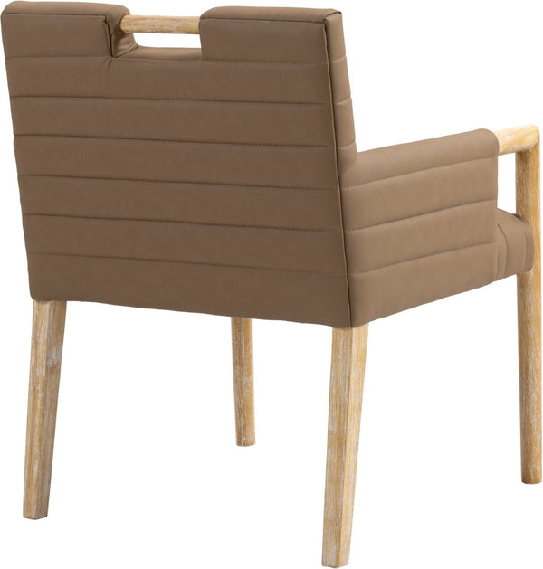 Meridian Furniture Aimee Channel Tufted Vegan Leather Dining Arm Chair with Sturdy Frame for Modern Rooms Brown 11026 11026Brown-AC