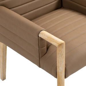 Meridian Furniture Aimee Channel Tufted Vegan Leather Dining Arm Chair with Sturdy Frame for Modern Rooms Brown 11026 11026Brown-AC