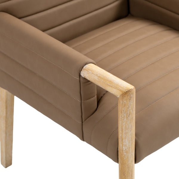 Meridian Furniture Aimee Channel Tufted Vegan Leather Dining Arm Chair with Sturdy Frame for Modern Rooms Brown 11026 11026Brown-AC