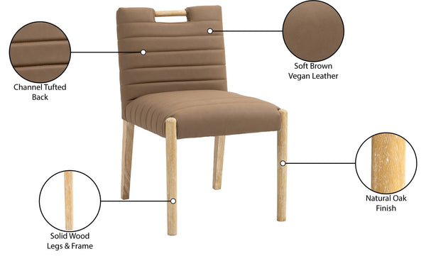 Meridian Furniture Aimee Channel Tufted Vegan Leather Dining Chair with Solid Wood Legs for Modern Rooms Brown 11026 11026Brown-SC