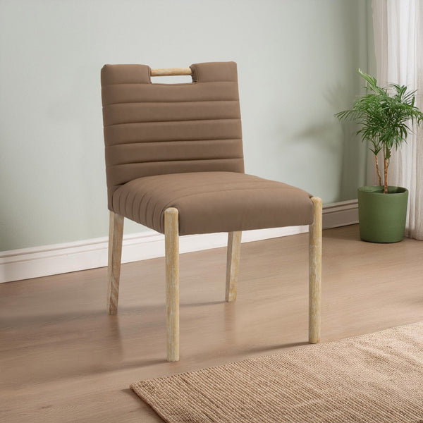Meridian Furniture Aimee Channel Tufted Vegan Leather Dining Chair with Solid Wood Legs for Modern Rooms Brown 11026 11026Brown-SC