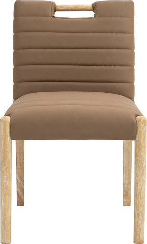 Meridian Furniture Aimee Channel Tufted Vegan Leather Dining Chair with Solid Wood Legs for Modern Rooms Brown 11026 11026Brown-SC