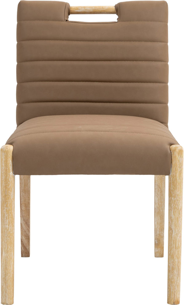 Meridian Furniture Aimee Channel Tufted Vegan Leather Dining Chair with Solid Wood Legs for Modern Rooms Brown 11026 11026Brown-SC
