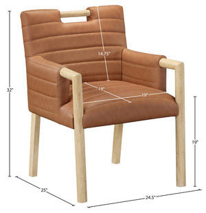 Meridian Furniture Aimee Channel Tufted Vegan Leather Dining Arm Chair with Sturdy Frame for Modern Rooms Cognac 11026 11026Cognac-AC