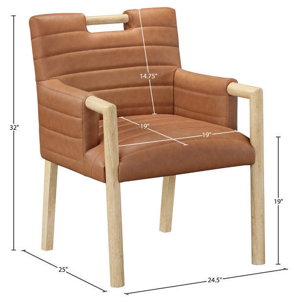 Meridian Furniture Aimee Channel Tufted Vegan Leather Dining Arm Chair with Sturdy Frame for Modern Rooms Cognac 11026 11026Cognac-AC