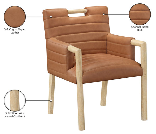 Meridian Furniture Aimee Channel Tufted Vegan Leather Dining Arm Chair with Sturdy Frame for Modern Rooms Cognac 11026 11026Cognac-AC