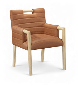 Meridian Furniture Aimee Channel Tufted Vegan Leather Dining Arm Chair with Sturdy Frame for Modern Rooms Cognac 11026 11026Cognac-AC