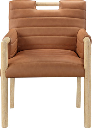 Meridian Furniture Aimee Channel Tufted Vegan Leather Dining Arm Chair with Sturdy Frame for Modern Rooms Cognac 11026 11026Cognac-AC