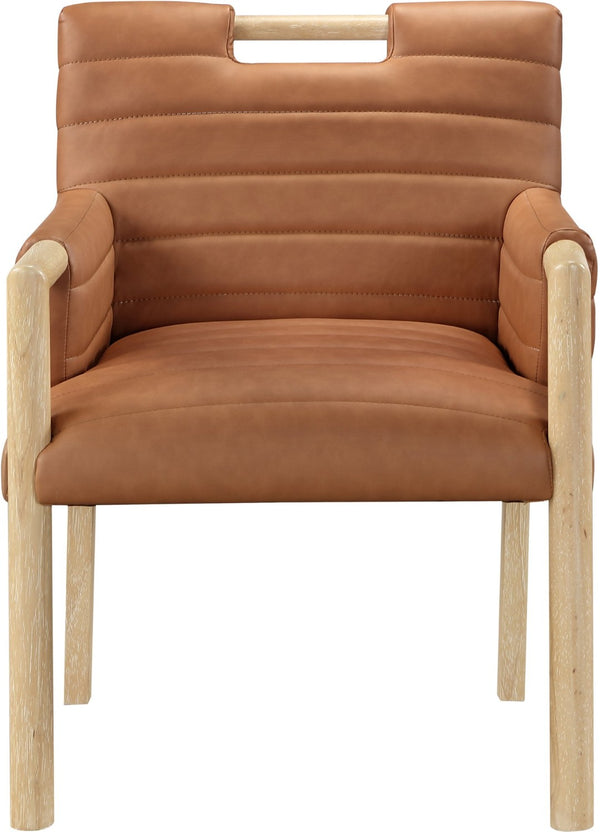 Meridian Furniture Aimee Channel Tufted Vegan Leather Dining Arm Chair with Sturdy Frame for Modern Rooms Cognac 11026 11026Cognac-AC