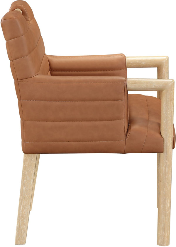 Meridian Furniture Aimee Channel Tufted Vegan Leather Dining Arm Chair with Sturdy Frame for Modern Rooms Cognac 11026 11026Cognac-AC