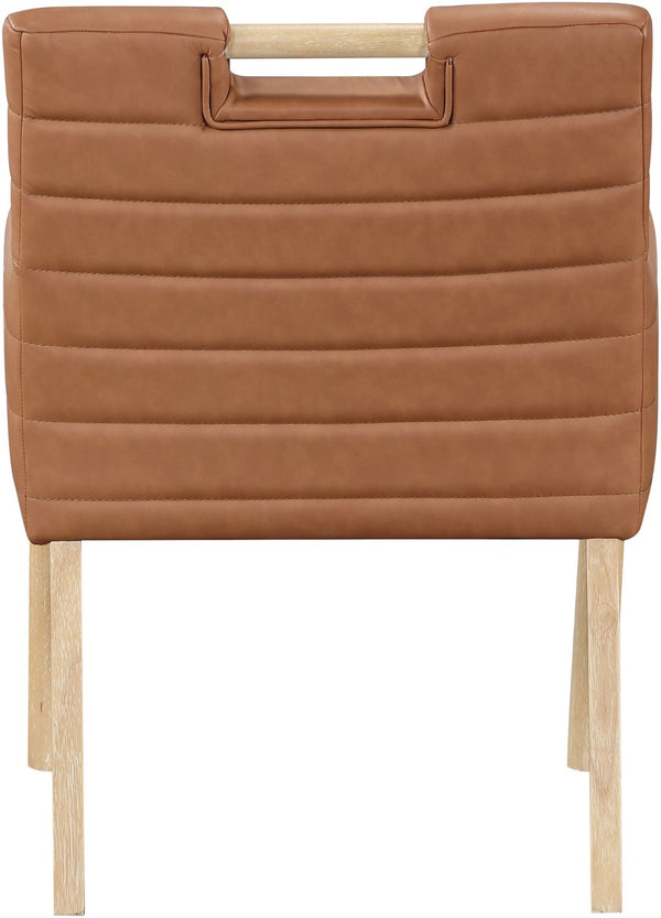 Meridian Furniture Aimee Channel Tufted Vegan Leather Dining Arm Chair with Sturdy Frame for Modern Rooms Cognac 11026 11026Cognac-AC