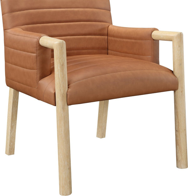 Meridian Furniture Aimee Channel Tufted Vegan Leather Dining Arm Chair with Sturdy Frame for Modern Rooms Cognac 11026 11026Cognac-AC