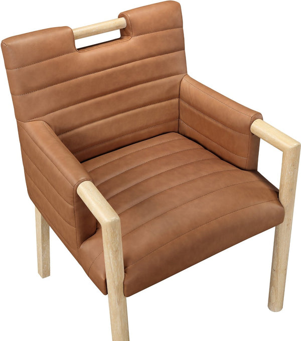 Meridian Furniture Aimee Channel Tufted Vegan Leather Dining Arm Chair with Sturdy Frame for Modern Rooms Cognac 11026 11026Cognac-AC