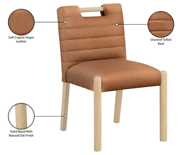 Meridian Furniture Aimee Channel Tufted Vegan Leather Dining Chair with Solid Wood Legs for Modern Rooms Cognac 11026 11026Cognac-SC