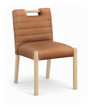 Meridian Furniture Aimee Channel Tufted Vegan Leather Dining Chair with Solid Wood Legs for Modern Rooms Cognac 11026 11026Cognac-SC