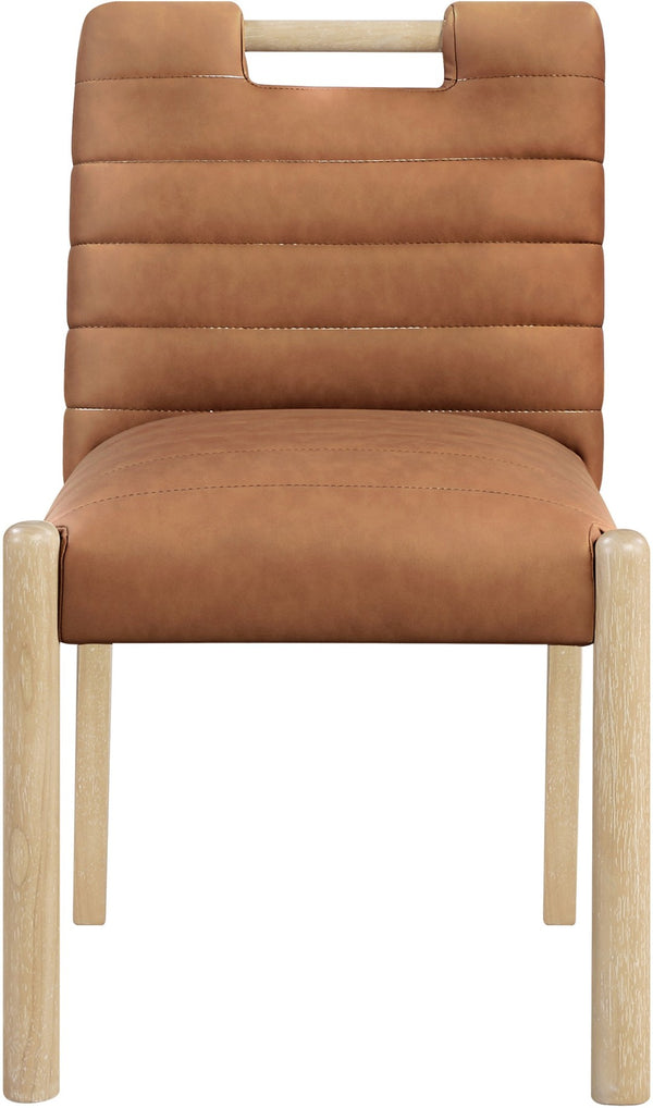 Meridian Furniture Aimee Channel Tufted Vegan Leather Dining Chair with Solid Wood Legs for Modern Rooms Cognac 11026 11026Cognac-SC