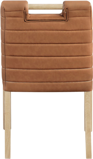 Meridian Furniture Aimee Channel Tufted Vegan Leather Dining Chair with Solid Wood Legs for Modern Rooms Cognac 11026 11026Cognac-SC