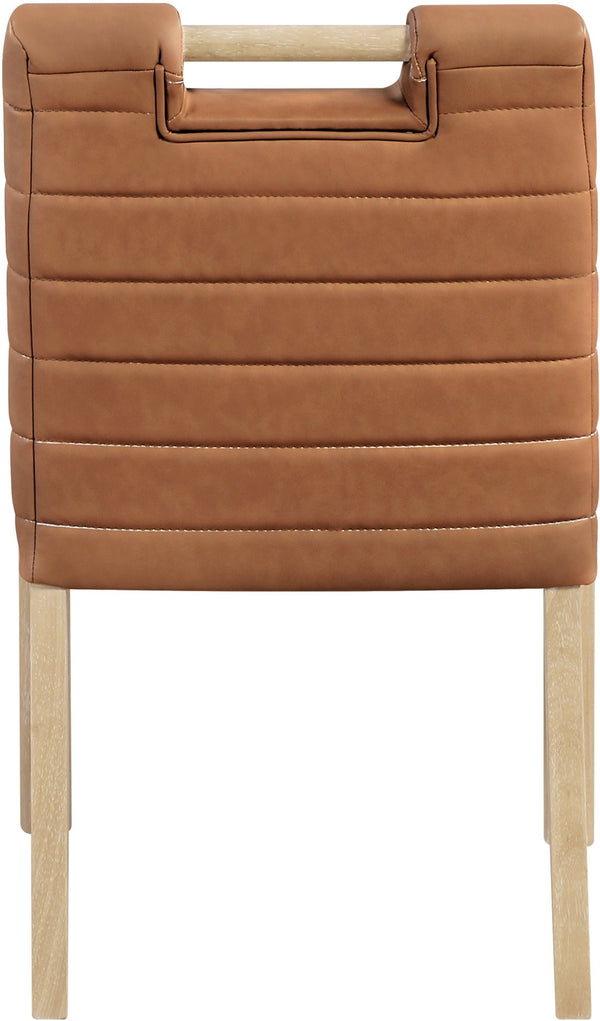 Meridian Furniture Aimee Channel Tufted Vegan Leather Dining Chair with Solid Wood Legs for Modern Rooms Cognac 11026 11026Cognac-SC
