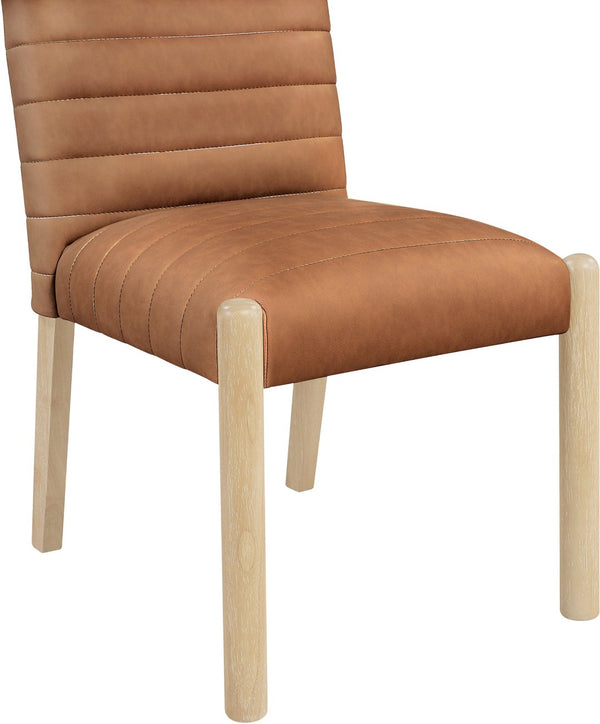 Meridian Furniture Aimee Channel Tufted Vegan Leather Dining Chair with Solid Wood Legs for Modern Rooms Cognac 11026 11026Cognac-SC