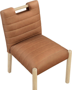 Meridian Furniture Aimee Channel Tufted Vegan Leather Dining Chair with Solid Wood Legs for Modern Rooms Cognac 11026 11026Cognac-SC