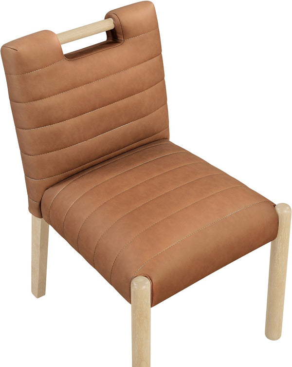 Meridian Furniture Aimee Channel Tufted Vegan Leather Dining Chair with Solid Wood Legs for Modern Rooms Cognac 11026 11026Cognac-SC