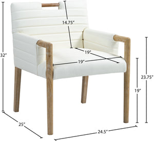 Meridian Furniture Aimee Channel Tufted Vegan Leather Dining Arm Chair with Sturdy Frame for Modern Rooms Cream 11026 11026Cream-AC