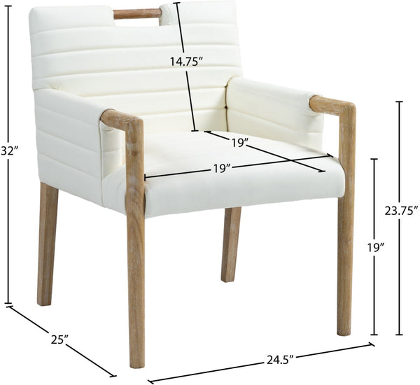 Meridian Furniture Aimee Channel Tufted Vegan Leather Dining Arm Chair with Sturdy Frame for Modern Rooms Cream 11026 11026Cream-AC