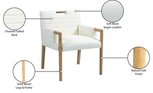 Meridian Furniture Aimee Channel Tufted Vegan Leather Dining Arm Chair with Sturdy Frame for Modern Rooms Cream 11026 11026Cream-AC