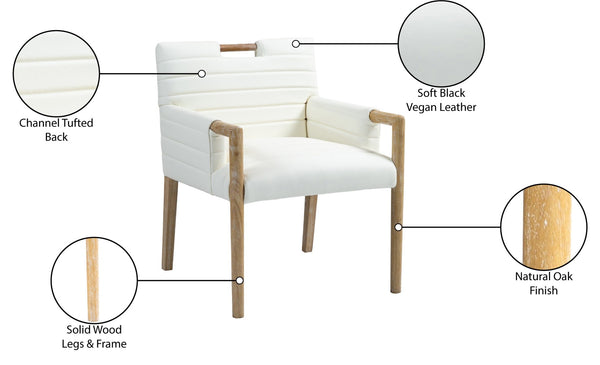 Meridian Furniture Aimee Channel Tufted Vegan Leather Dining Arm Chair with Sturdy Frame for Modern Rooms Cream 11026 11026Cream-AC