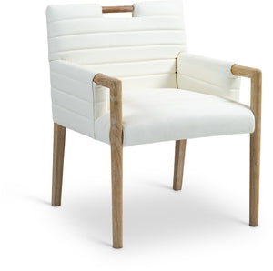 Meridian Furniture Aimee Channel Tufted Vegan Leather Dining Arm Chair with Sturdy Frame for Modern Rooms Cream 11026 11026Cream-AC