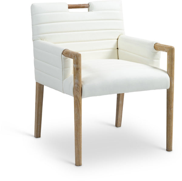 Meridian Furniture Aimee Channel Tufted Vegan Leather Dining Arm Chair with Sturdy Frame for Modern Rooms Cream 11026 11026Cream-AC