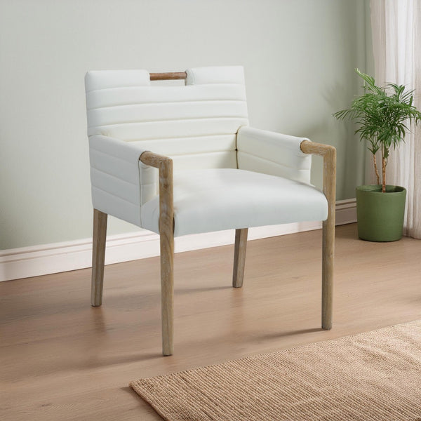 Meridian Furniture Aimee Channel Tufted Vegan Leather Dining Arm Chair with Sturdy Frame for Modern Rooms Cream 11026 11026Cream-AC