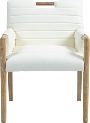 Meridian Furniture Aimee Channel Tufted Vegan Leather Dining Arm Chair with Sturdy Frame for Modern Rooms Cream 11026 11026Cream-AC