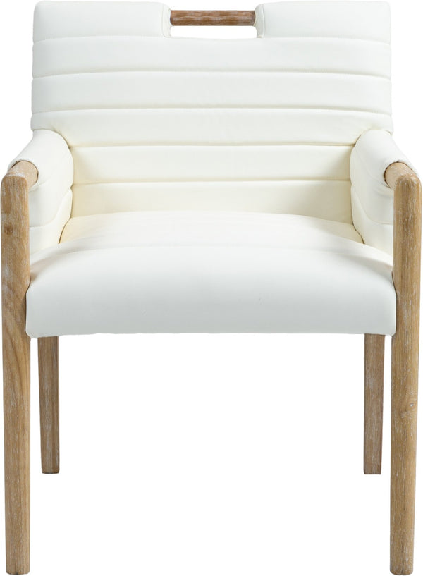 Meridian Furniture Aimee Channel Tufted Vegan Leather Dining Arm Chair with Sturdy Frame for Modern Rooms Cream 11026 11026Cream-AC