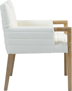 Meridian Furniture Aimee Channel Tufted Vegan Leather Dining Arm Chair with Sturdy Frame for Modern Rooms Cream 11026 11026Cream-AC