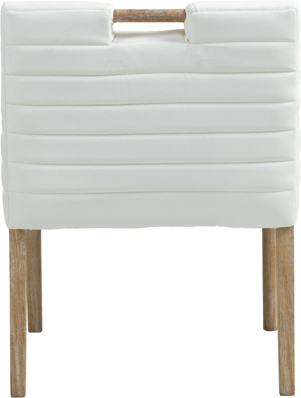 Meridian Furniture Aimee Channel Tufted Vegan Leather Dining Arm Chair with Sturdy Frame for Modern Rooms Cream 11026 11026Cream-AC