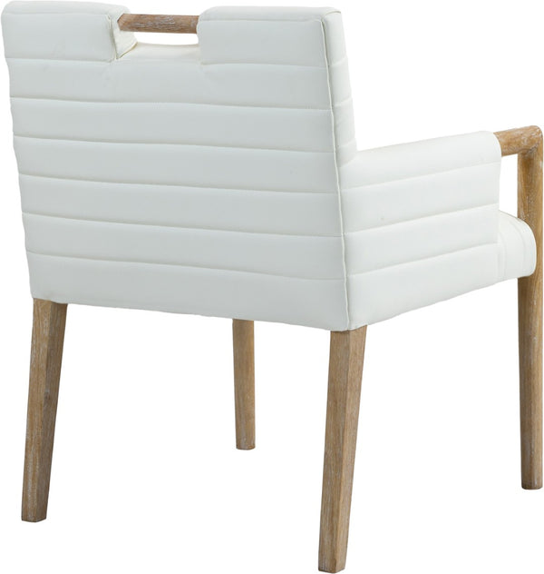Meridian Furniture Aimee Channel Tufted Vegan Leather Dining Arm Chair with Sturdy Frame for Modern Rooms Cream 11026 11026Cream-AC
