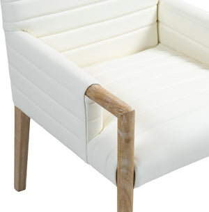 Meridian Furniture Aimee Channel Tufted Vegan Leather Dining Arm Chair with Sturdy Frame for Modern Rooms Cream 11026 11026Cream-AC