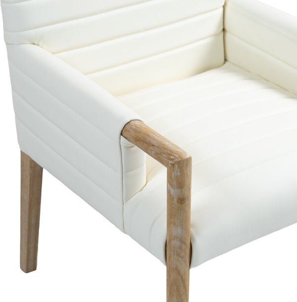 Meridian Furniture Aimee Channel Tufted Vegan Leather Dining Arm Chair with Sturdy Frame for Modern Rooms Cream 11026 11026Cream-AC