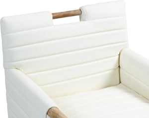 Meridian Furniture Aimee Channel Tufted Vegan Leather Dining Arm Chair with Sturdy Frame for Modern Rooms Cream 11026 11026Cream-AC