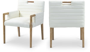 Meridian Furniture Aimee Channel Tufted Vegan Leather Dining Arm Chair with Sturdy Frame for Modern Rooms Cream 11026 11026Cream-AC